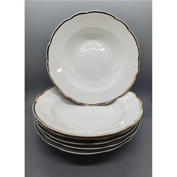 6 Gold Border Rimmed Soup Bowls by C.Mielow, Poland