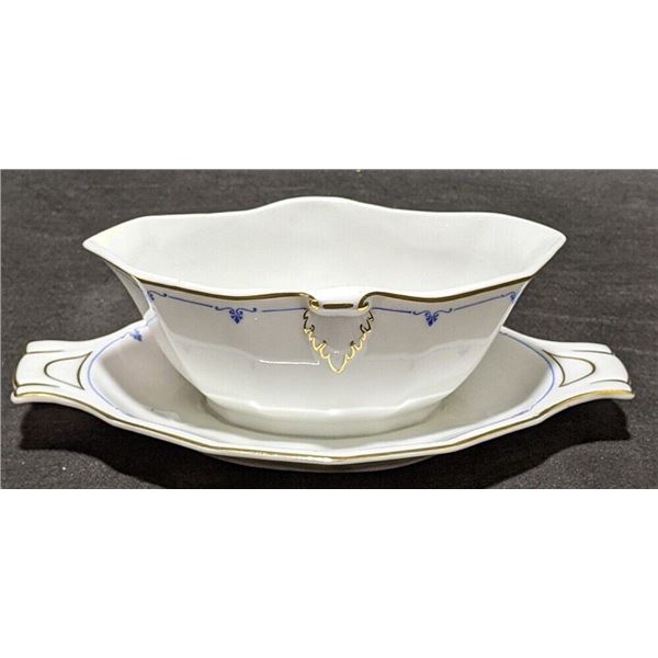 H & C Schlaggenwald Czechloslovakia China - Gravy Boat with Attached Underplate