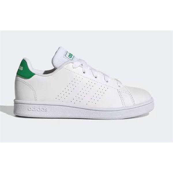 Adidas Advantage K White and Green Sneakers, Size 6