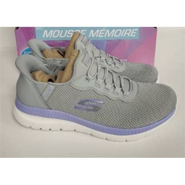 Skechers Memory Foam Shoes, Size 7, Gray with Purple Trim