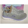 Image 1 : Skechers Memory Foam Shoes, Size 7, Gray with Purple Trim