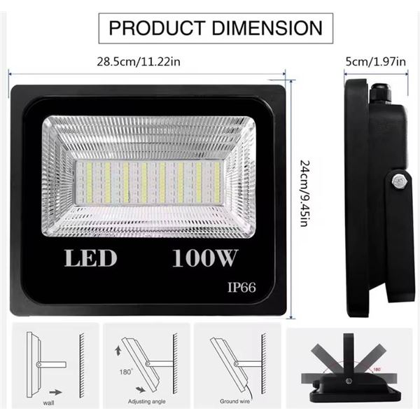100W LED Floodlight with IP66 Rating and Adjustable Mounting Bracket