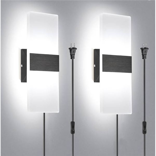 TRLIFE Wall Sconce Plug in, Modern Wall Sconces 12W LED  6000K Cool White Acrylic Wall Mounted Light