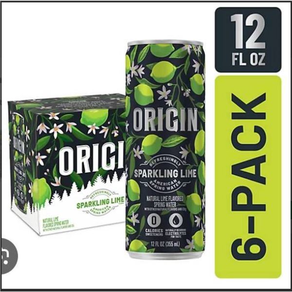 Origin Organic Lime Sparkling Water 2 x 6-Pack Cans (355 mL Each)