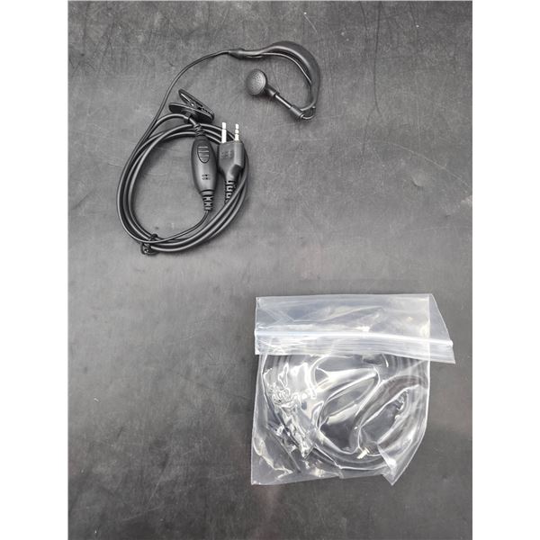 Lot of 2 – Over-the-Ear Headset with PTT Control and Dual-Pin Connector for Walkie Talkies