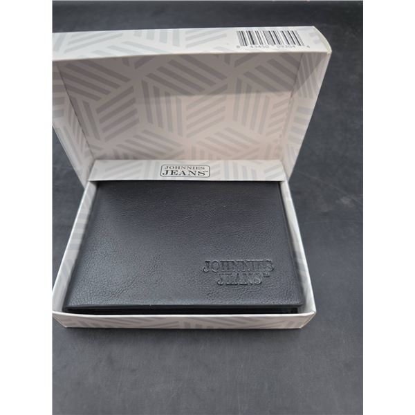 Black Leather Bi-Fold Wallet by Jonnies Jeans with Card Slots and ID Window