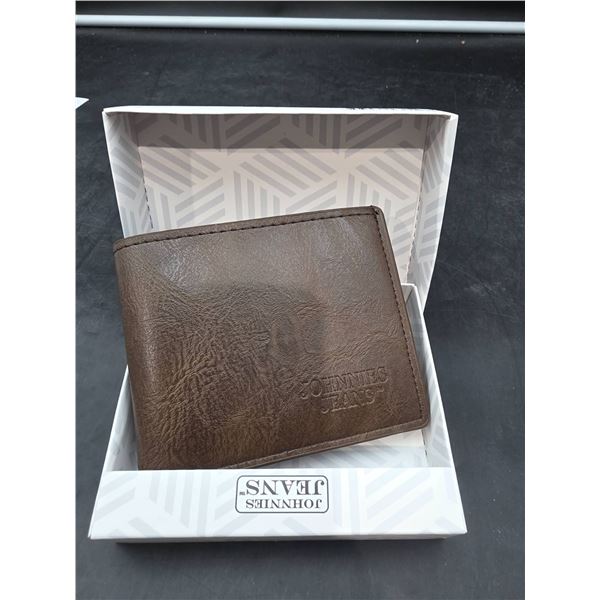 Dark Brown Leather Bi-Fold Wallet by Jonnies Jeans with Card Slots and ID Window