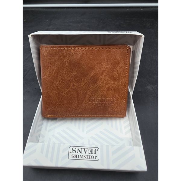 Red-Brown Leather Bi-Fold Wallet by Jonnies Jeans with Card Slots and ID Window