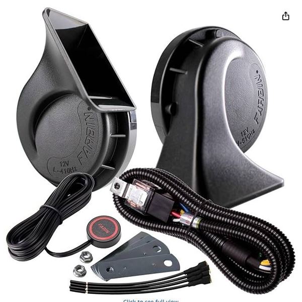 FARBIN Car Horns Kit with Button 12V Truck Horn Loud Train Horn for Car Electric Air Horns (Black Sn