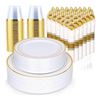 Image 1 : Prestige 350-Piece Gold Dinnerware Set – Includes Plates, Cups, and Utensils
