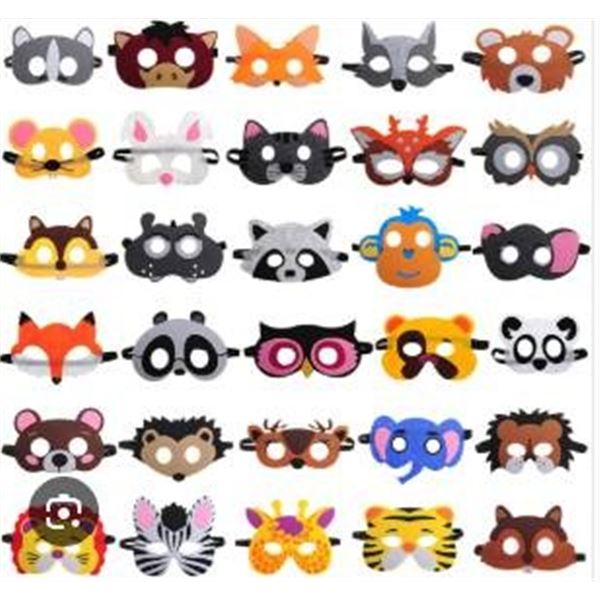 30 Pc Animal and Patterned Themed Plastic Masks