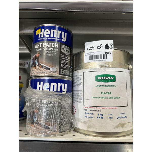 Lot of Henry Wet Patch Roof Leak Repair and Fusion FU-724 Contact Cement Adhesive