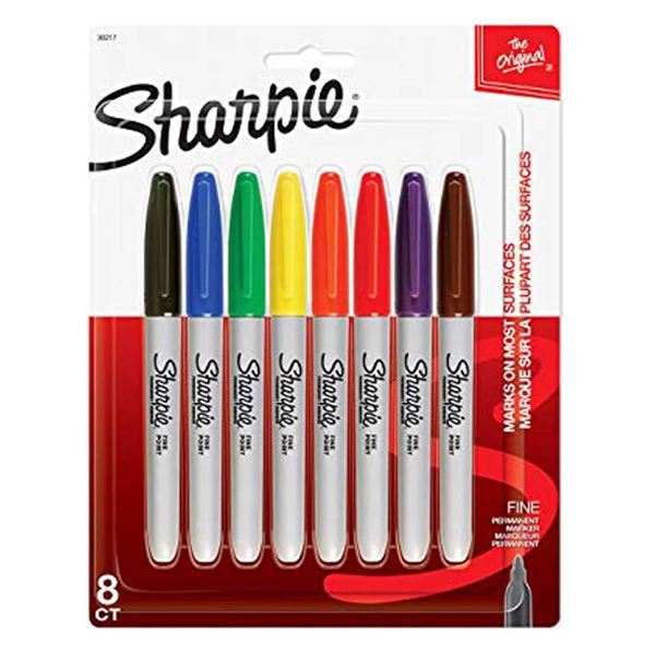 Sharpie Permanent Markers, Fine Point, Assorted Colours, 8 Count Lot of 4 Packs