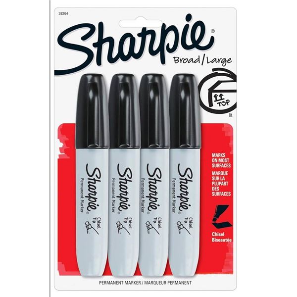 Sharpie Permanent Markers, Chisel Tip, Black, 4 Count Lot of 3