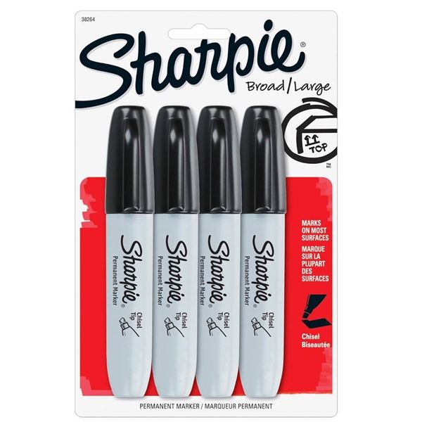 Sharpie Permanent Markers, Chisel Tip, Black, 4 Count Lot of 3