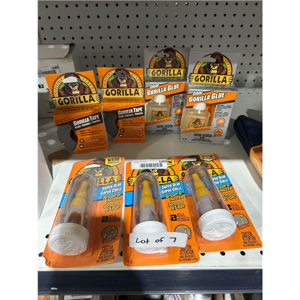 Lot of 7 Gorilla Brand Adhesive Products with Tape, Glue, and Super Glue