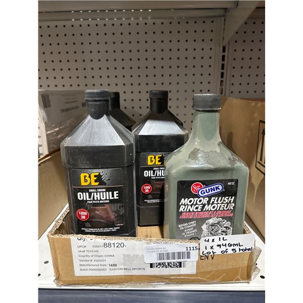 Lot of Small Engine Oil and Motor Flush Products, 946mL Each, Total of 5 Bottles
