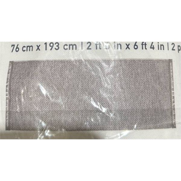 76 cm x 193 cm Runner Rug in Gray Herringbone Pattern, Washable