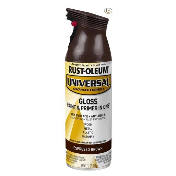Rust-Oleum 245215 Universal All Surface Spray Paint, 1 Gloss Espresso Brown 340g, Pack of 6