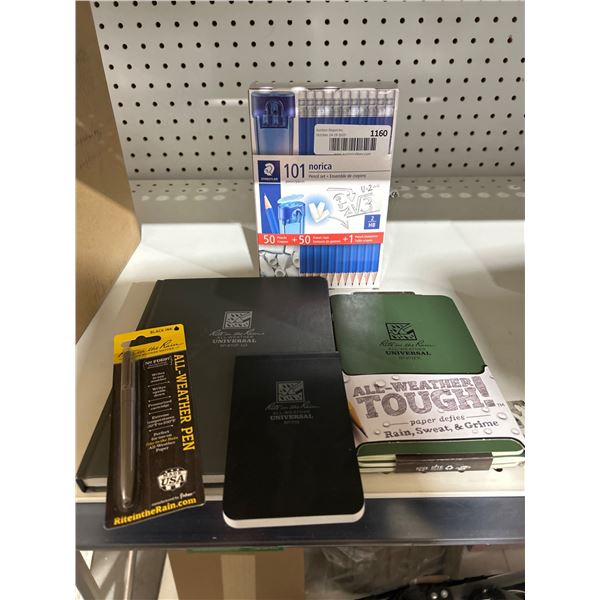 Lot of Writing Supplies Including Notebooks and All-Weather Pen