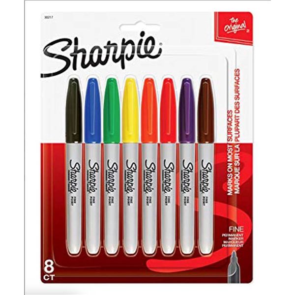 Sharpie Permanent Markers, Fine Point, Assorted Colours, 8 Count Lot of 4 Packs
