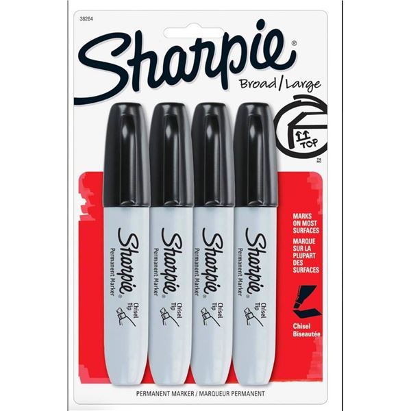 Sharpie Permanent Markers, Chisel Tip, Black, 4 Count Lot of 3