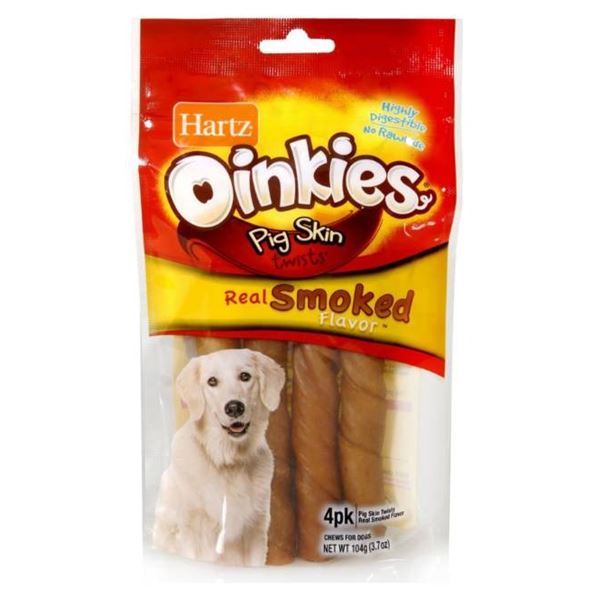 Hartz Oinkies Pig Skin Twists with Real Smoked Flavor 4pk x 12
