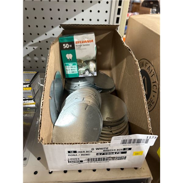 Sylvania 50W Rough Service Bulbs and Circular Metal Plates Lot