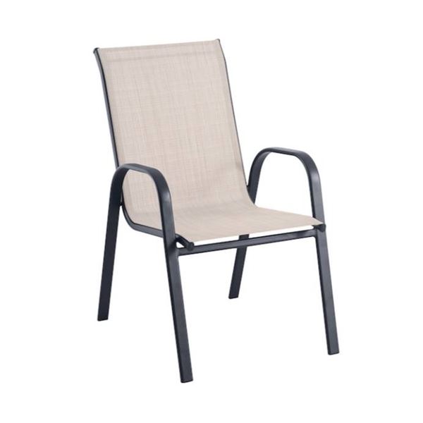 Beige Steel and Sling Stackable Outdoor Chair Lot of 2