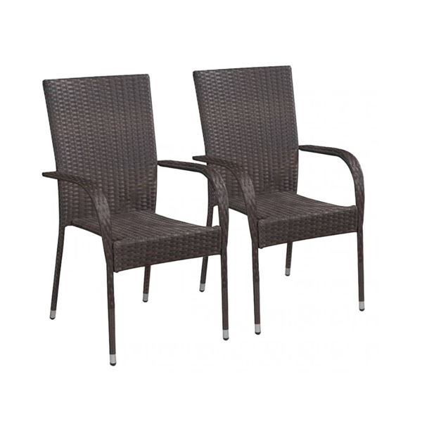 Outdoor stackable chairs 2 pcs Resin wicker Brown