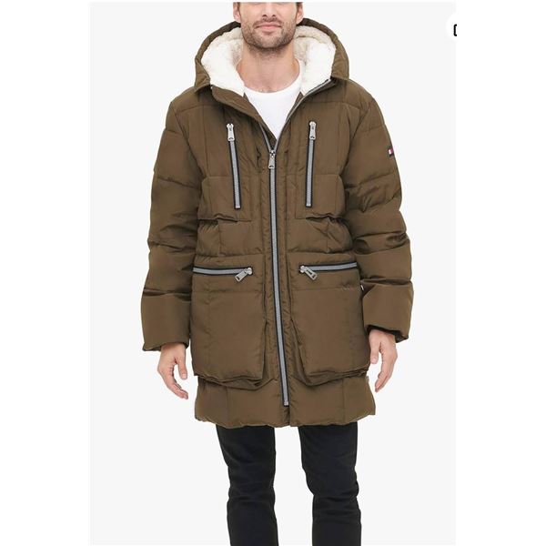 Tommy Hilfiger Mens Heavyweight Quilted Sherpa Hooded ParkaCoatSize L