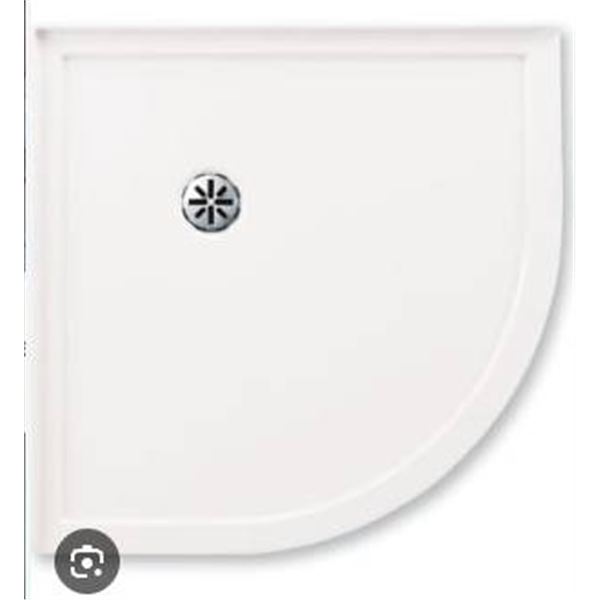 White Corner Shower Base With Drain Hole – One Side has Large Chip out of wall flange