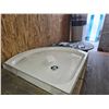 Image 3 : White Corner Shower Base With Drain Hole – One Side has Large Chip out of wall flange