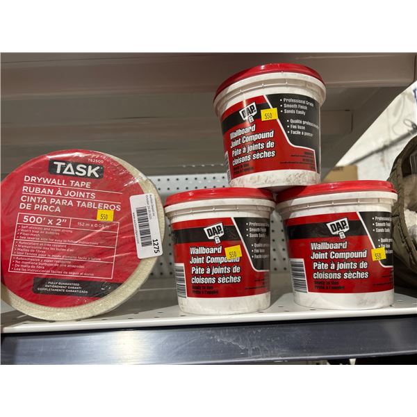 Lot of DAP Wallboard Joint Compound 1.4 kg and Task Drywall Tape 500 x 2