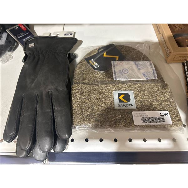 Wind River Leather Gloves and Dakota Knit Beanie, Men’s Size L/G
