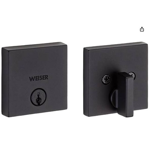 Weiser Smart Matte Black Square Deadbolt Lock, Grade 1 Certified Front Door Lock
