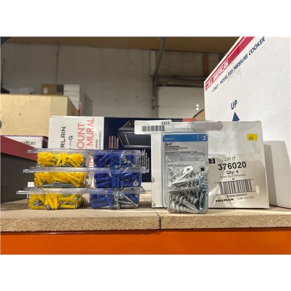 Assorted Lot of Home Repair Supplies – Hillman Plastic Anchors and Nylon Zip-It Screws and 