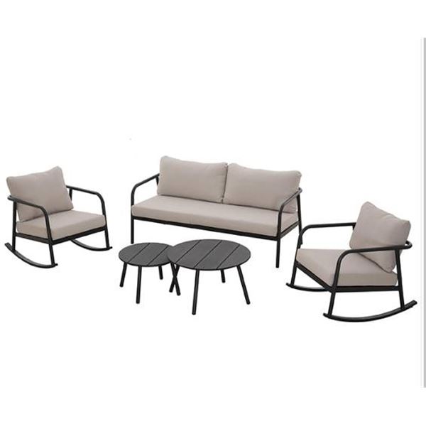 Allen + Roth Zuri 5-Piece Conversation Set with Beige Olefin Cushions and Black Finish Frame