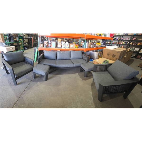 5 piece Outdoor Patio Sofa Set with Cushioned Seating – Gray Wicker & Gray Cushions