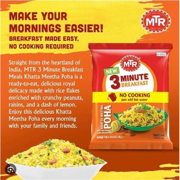 MTR 3 Minute Breakfast Poha – 18 Packs of 160g Each