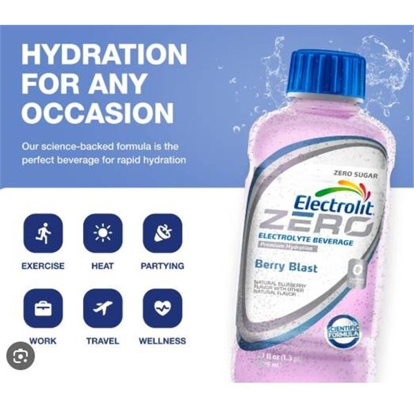 Electrolit Zero Electrolyte Blueberry Beverage 12x625ml Bottles