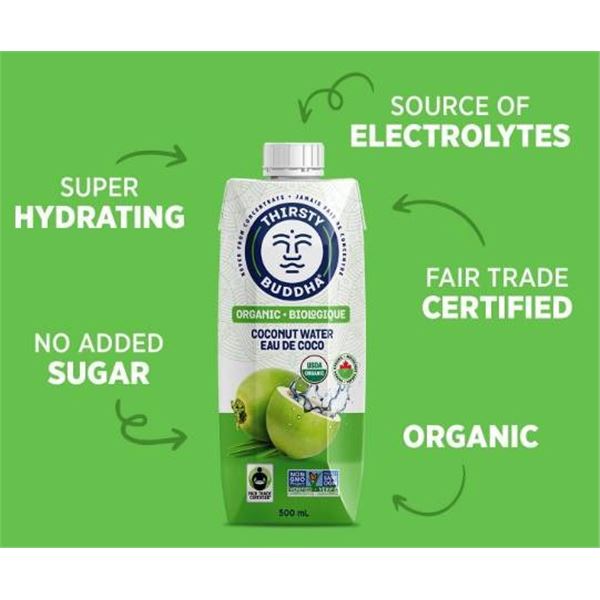 Thirsty Buddha Organic Coconut Water, 11 x 500 mL