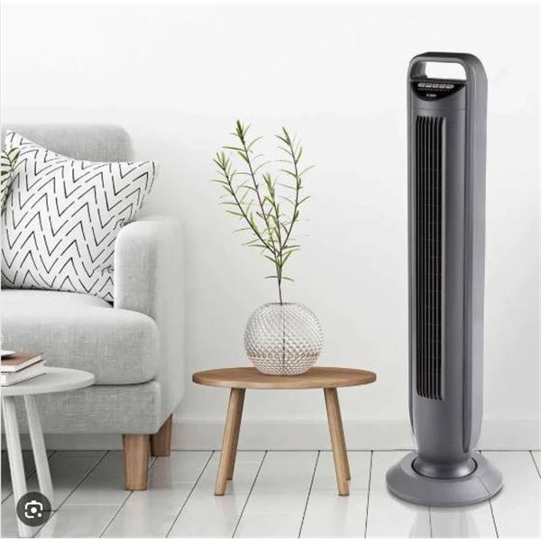 The Seville Classics Ultraslimline Tower Fan Includes a remote control
