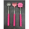 Image 1 : Lot of 3 Telescoping Back Scratchers with Paw-Themed Heads and Pink Handles