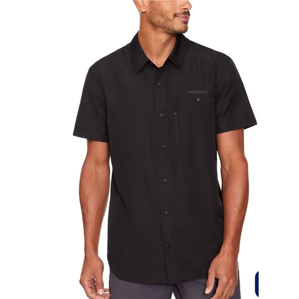 Merrell Men’s Short-Sleeve Button-Up Shirt, Size Large, Black