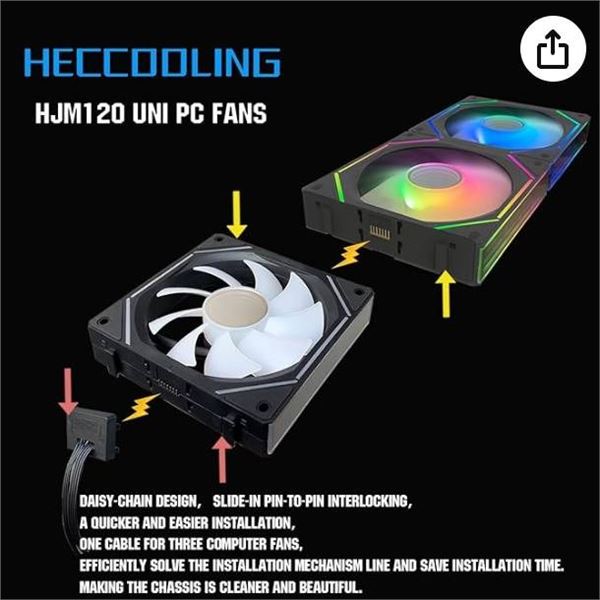 Lot of 2 HECCOOLING 3 Pack 120mm ARGB PWM Case Fans, 120mm ARGB PWM Computer Case Fans, 4.72 Inches,