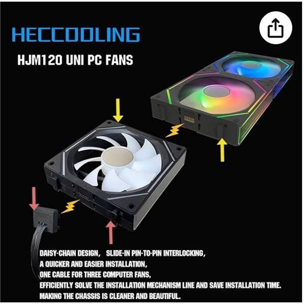 Lot of 2 HECCOOLING 3 Pack 120mm ARGB PWM Case Fans, 120mm ARGB PWM Computer Case Fans, 4.72 Inches,