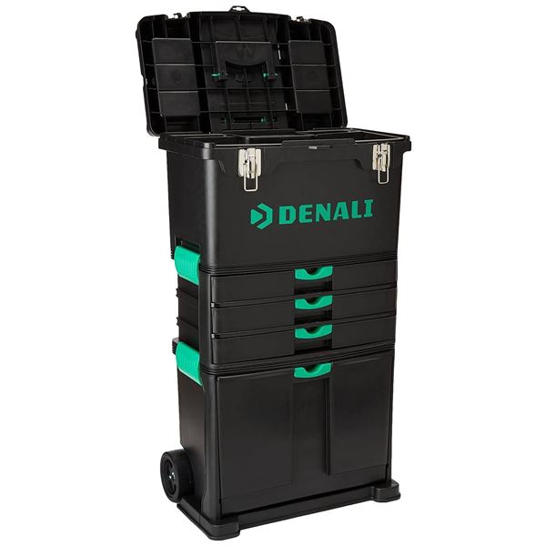 Denali Wheeled Work Center and Tool Box with Multiple Compartments