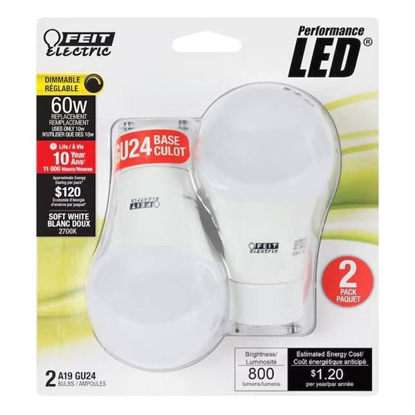 Feit Electric Performance LED U24 Base 60W Replacement Bulbs, Soft White 2700K LOT OF 4 – 2