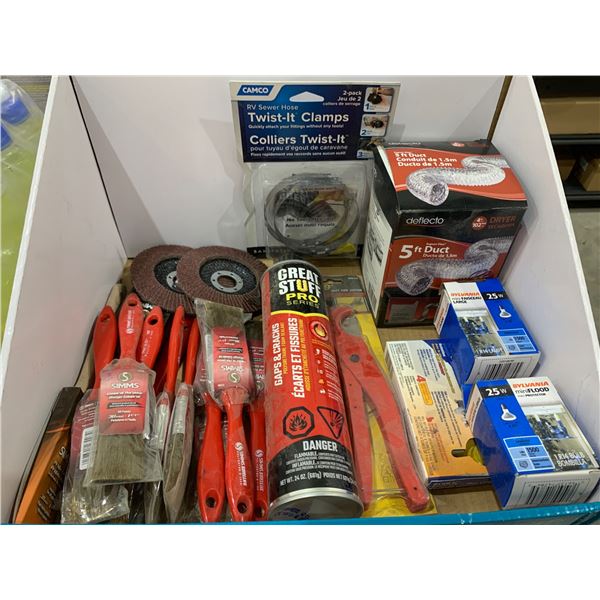 Tools and Supplies Including Brushes, Tape, and Clamps